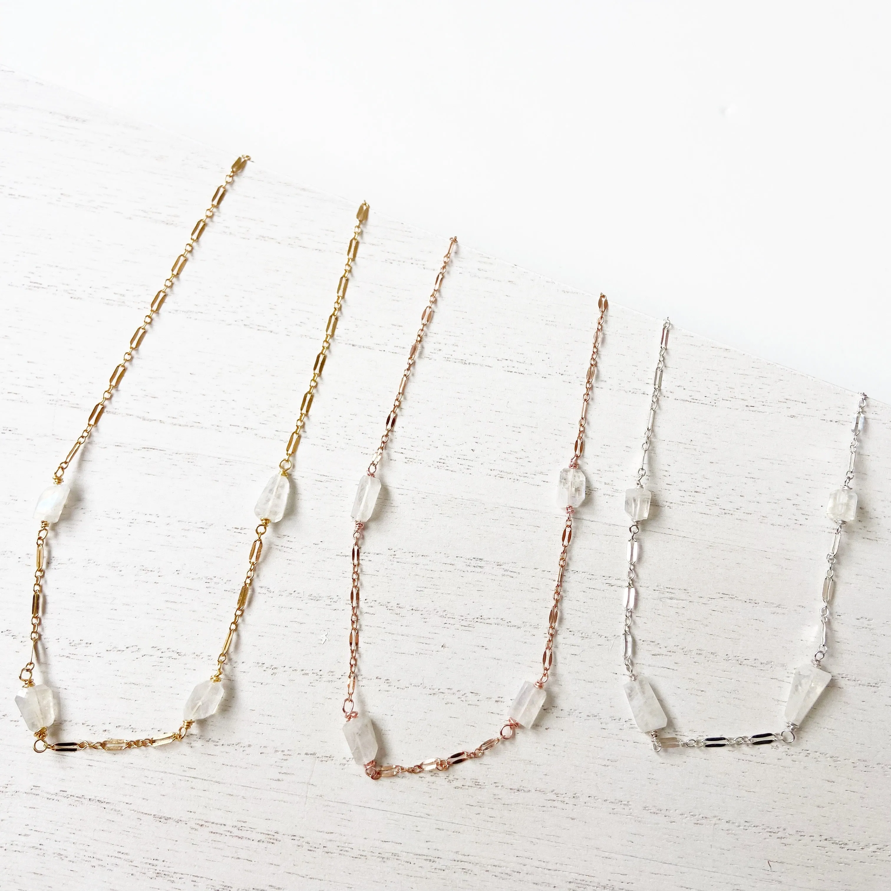 Moonstone Segmented Necklace in Gold, Silver, or Rose Gold (17 inches)