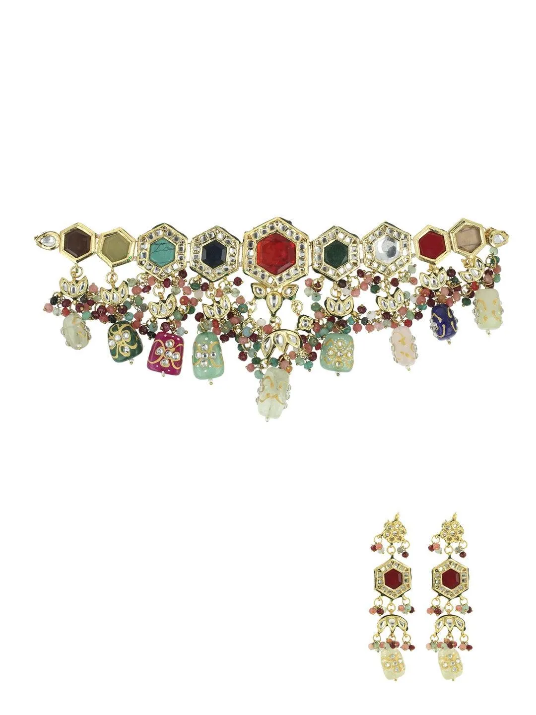 Multi Color Navratna Stone Choker Set