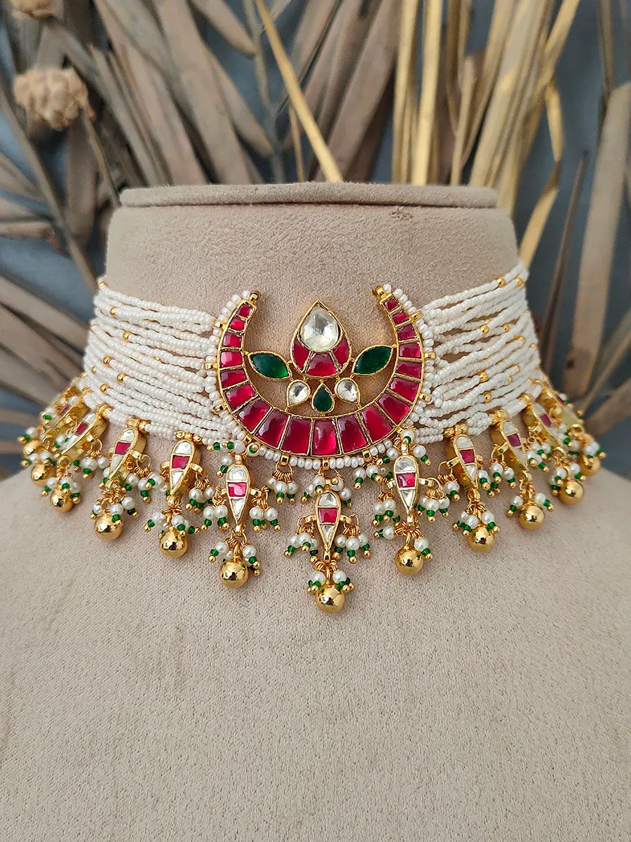 Multicolor Gold Plated Jadau Kundan Bridal Necklace Set - MS1331M