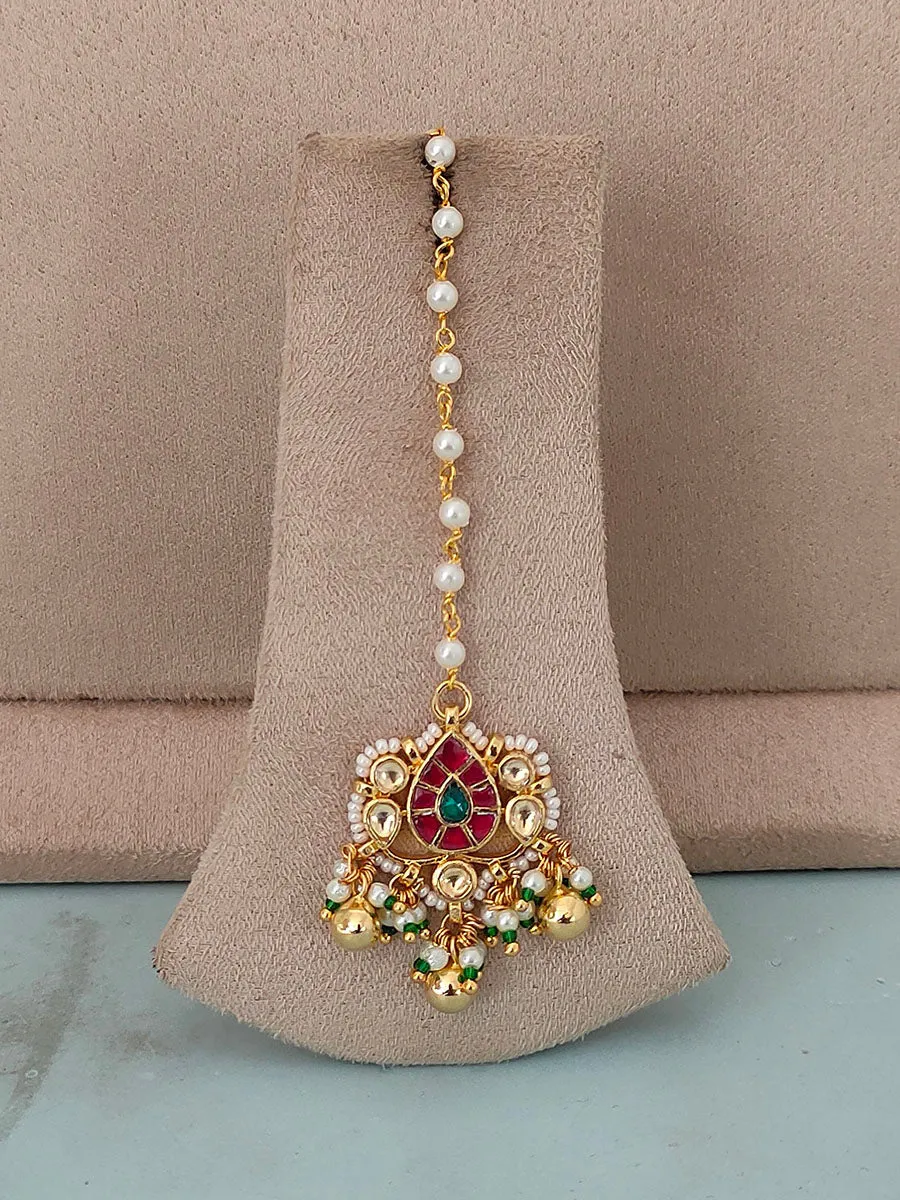 Multicolor Gold Plated Jadau Kundan Bridal Necklace Set - MS1331M