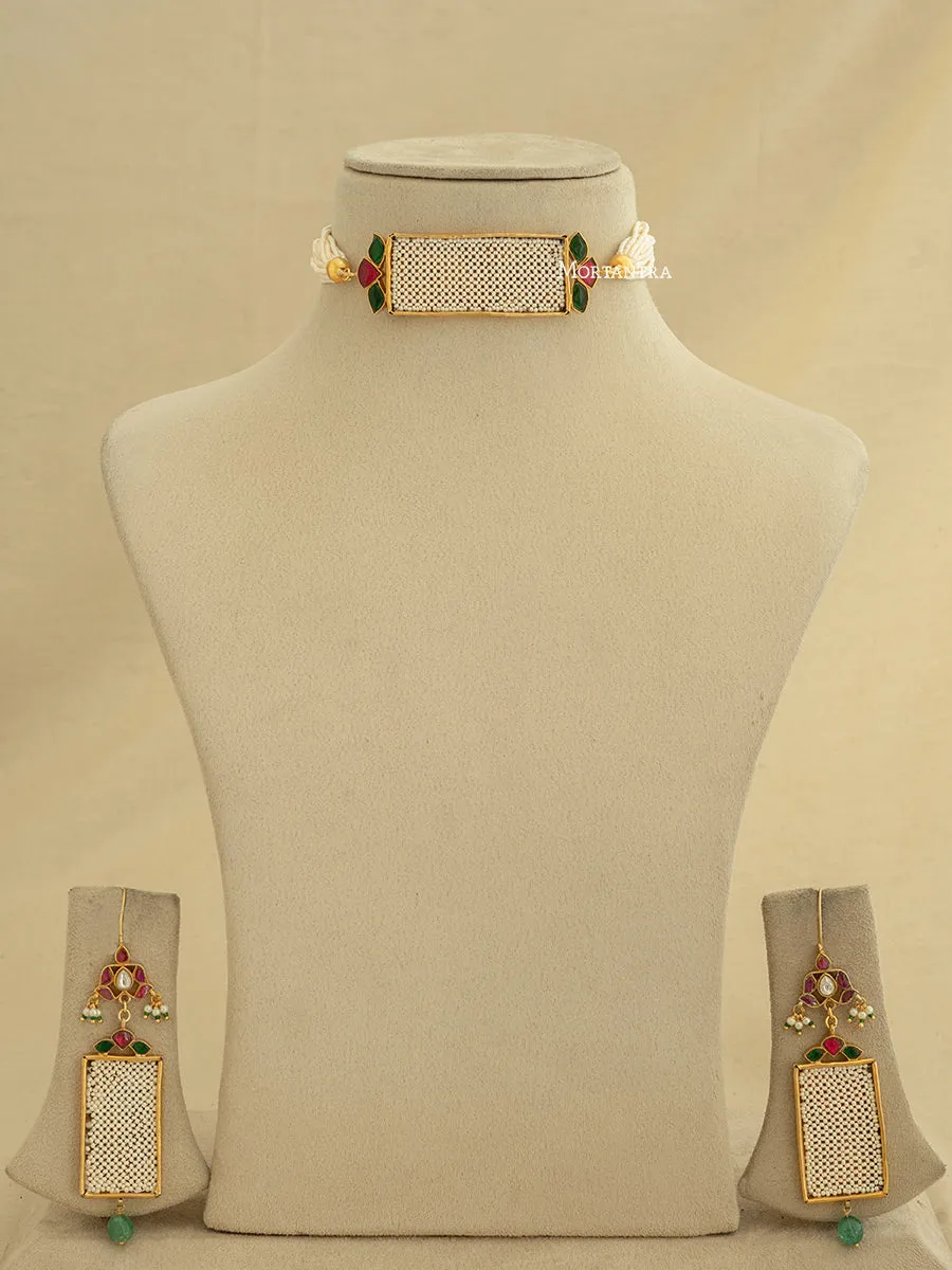 Multicolor Gold Plated Jadau Kundan Necklace Set - MS1650