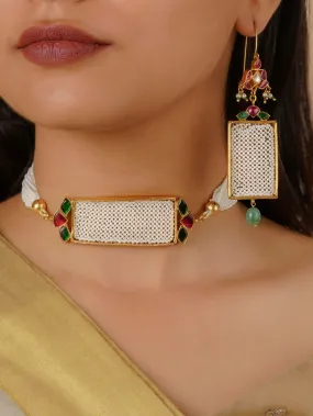 Multicolor Gold Plated Jadau Kundan Necklace Set - MS1650