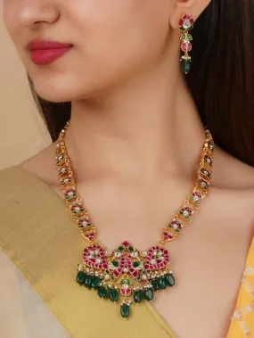 Multicolor Gold Plated Jadau Kundan Necklace Set - MS2316M