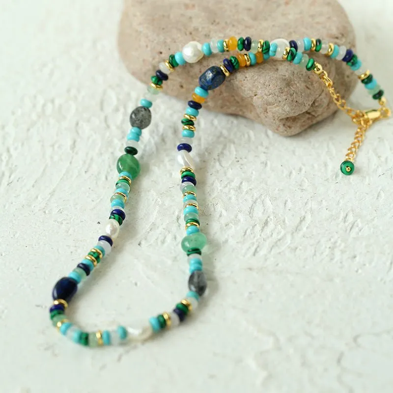 Multiple Irregular Colored Agate Natural Stone Necklace