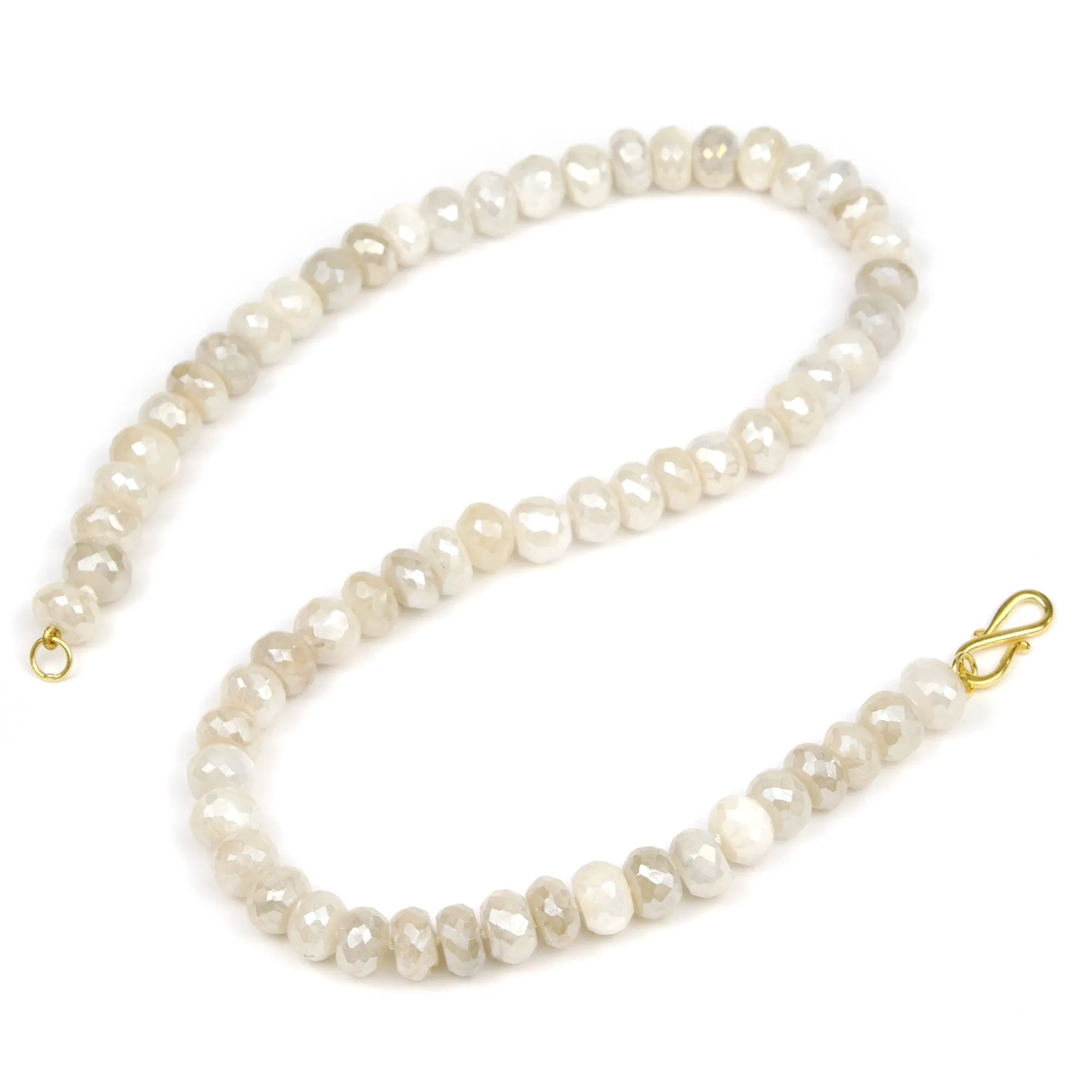 Mystic White Moonstone Knotted Necklace with Gold Plated S Hook Clasp