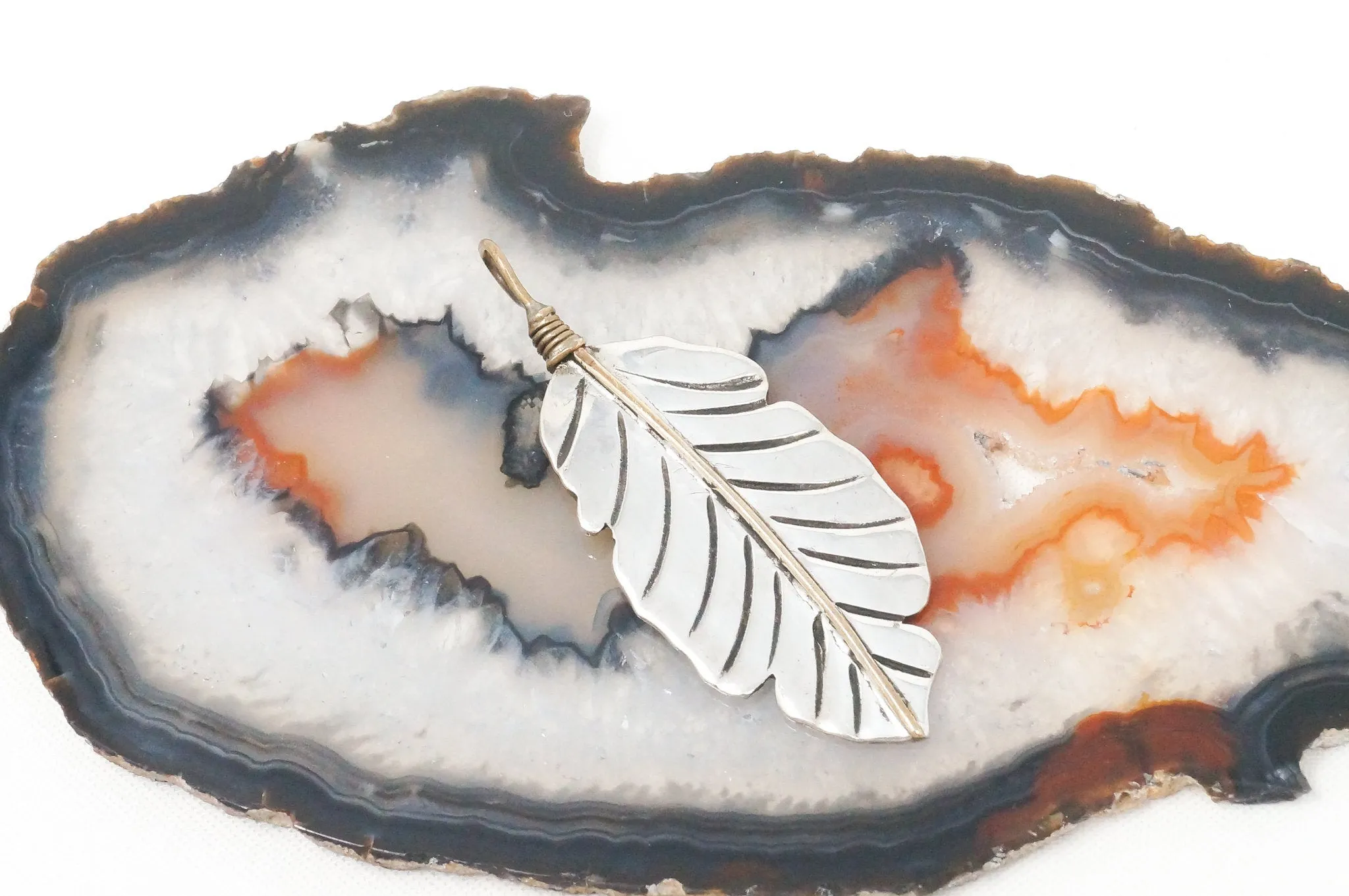 Native American Tobias Brass Feather Handmade Sterling Silver Necklace Pendant