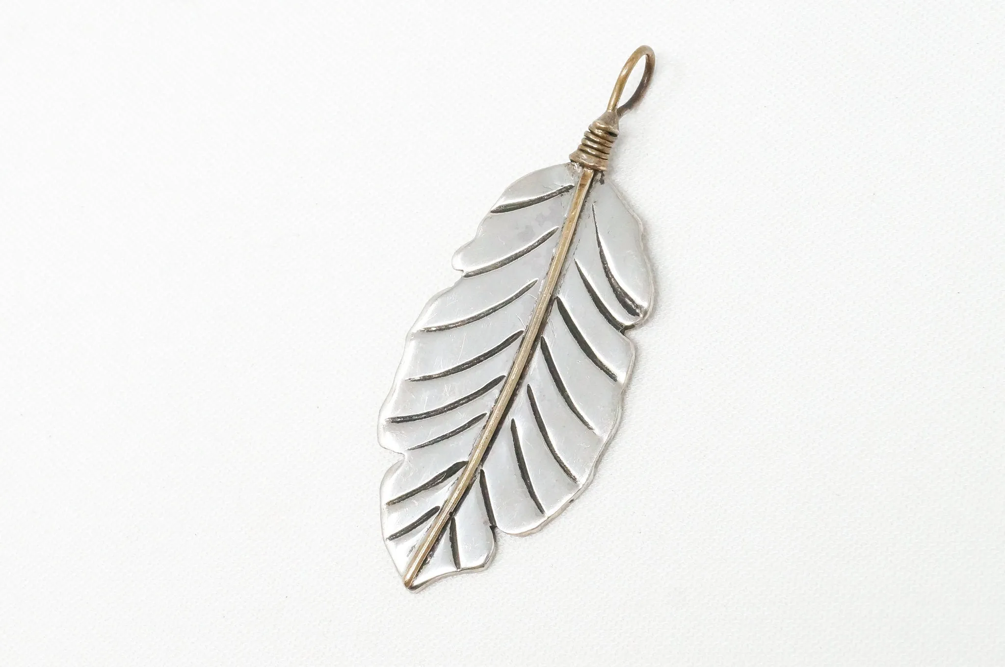 Native American Tobias Brass Feather Handmade Sterling Silver Necklace Pendant