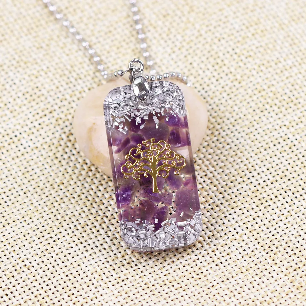 Natural Crystal Reiki Energy Life Of Tree Healing Orgonite Necklace