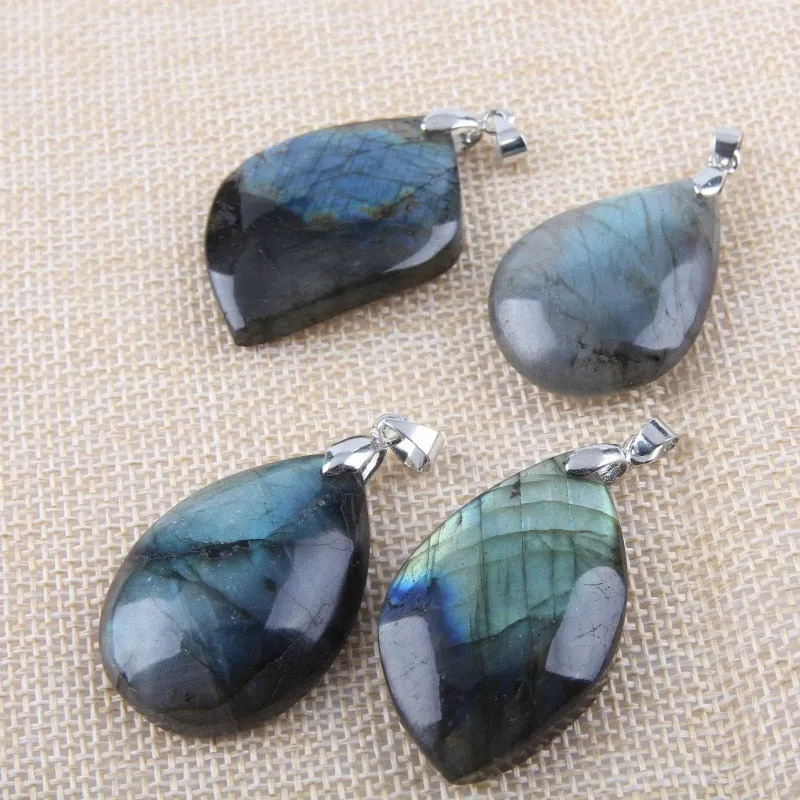 Natural Irregular Labradorite Pendant Necklace for Women Men Natural Stone Pendant Necklace Jewelry