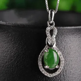 Natural Jade Pendant Nephrite Silver Zircon Pendant ZPT200