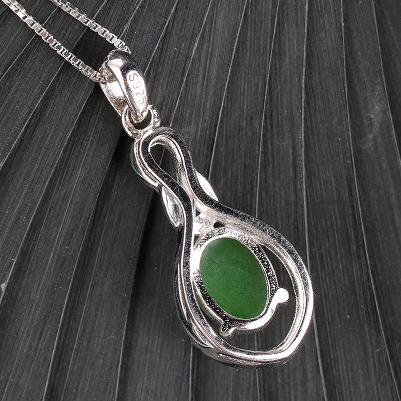 Natural Jade Pendant Nephrite Silver Zircon Pendant ZPT200