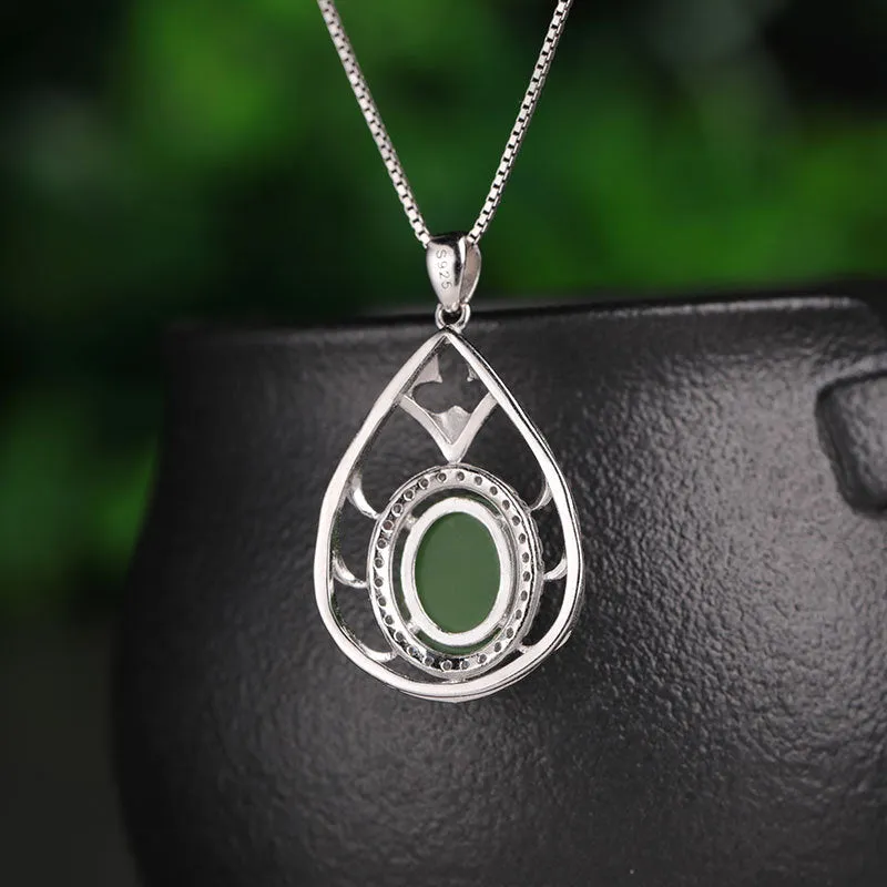 Natural Jade Pendant Nephrite Silver Zircon Pendant ZPT215