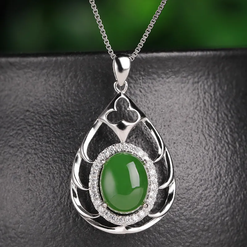 Natural Jade Pendant Nephrite Silver Zircon Pendant ZPT215