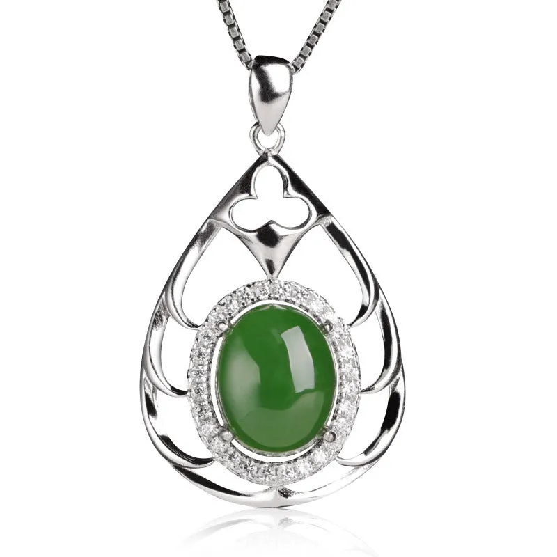 Natural Jade Pendant Nephrite Silver Zircon Pendant ZPT215