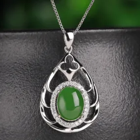 Natural Jade Pendant Nephrite Silver Zircon Pendant ZPT215