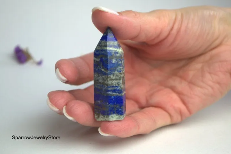 Natural Lapis Lazuli point tower obelisk Polished lapis gemstone point Meditation carved crystal point Yoga anti-stress healing gift for him