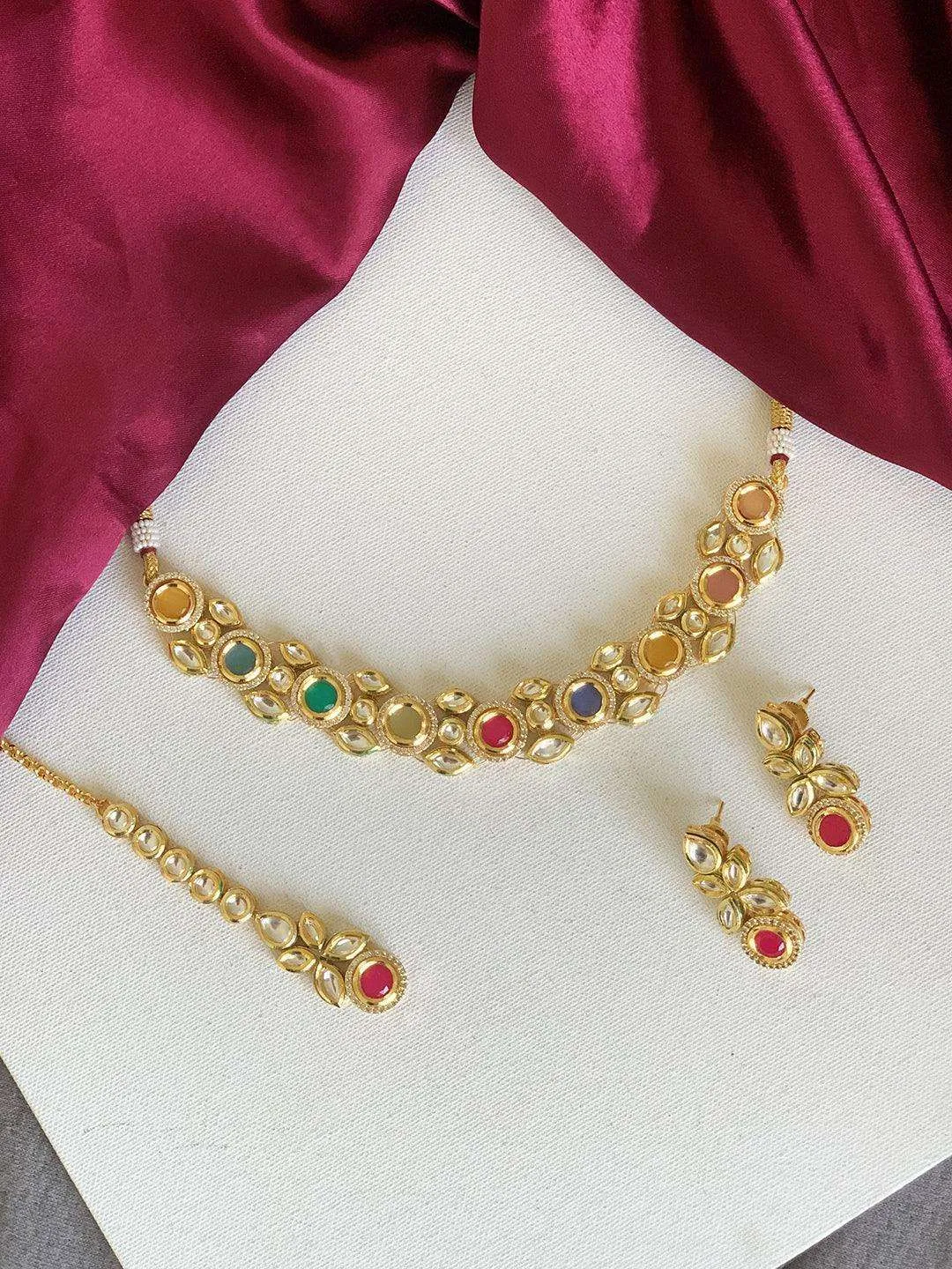 Navratna Small Kundan Ad Necklace Set