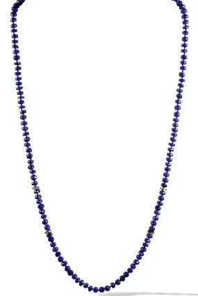 Necklace - Beaded Lapis Lazuli & Diamond Spacers 34"