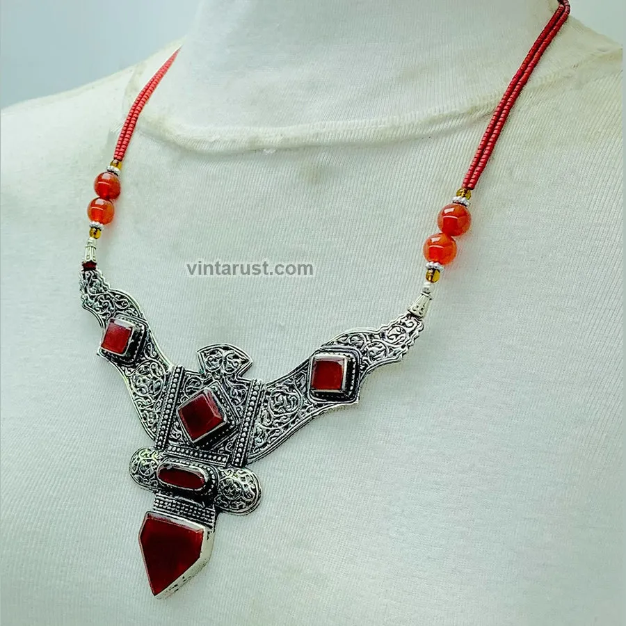 Nepalese Necklace With Triangular Patterned Pendant