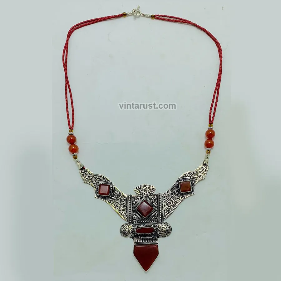 Nepalese Necklace With Triangular Patterned Pendant