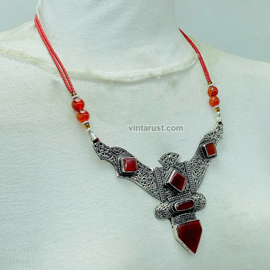 Nepalese Necklace With Triangular Patterned Pendant