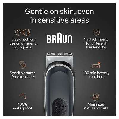 New - Braun Series 5 BG5360 Men's Rechargeable Body Groomer   2 Attachment Combs