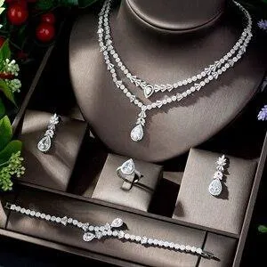 New Delicate Designer AAAA  Shining Zirconia Diamonds 4 piece Bridal Wedding Wedding Jewelry Set