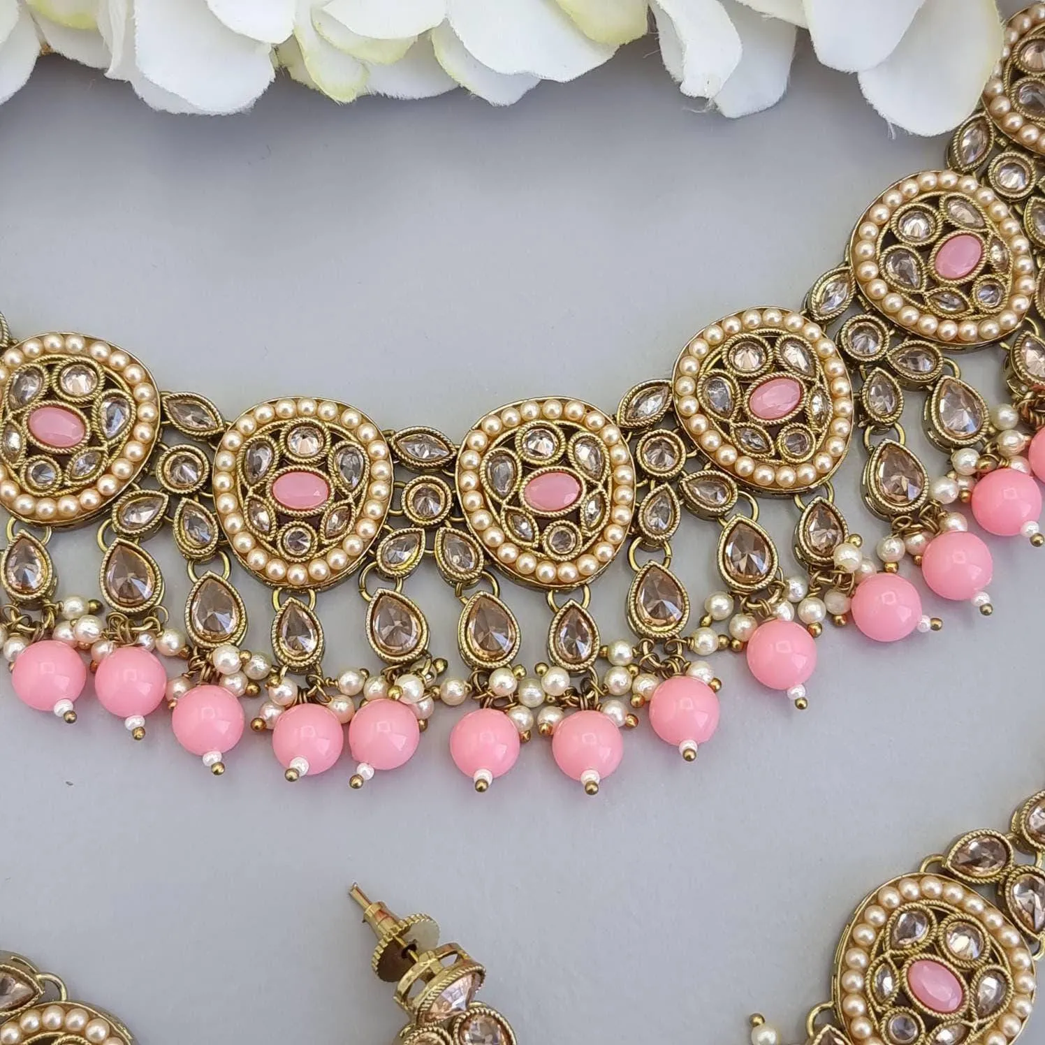 Nia - Baby Pink Polki Necklace Set