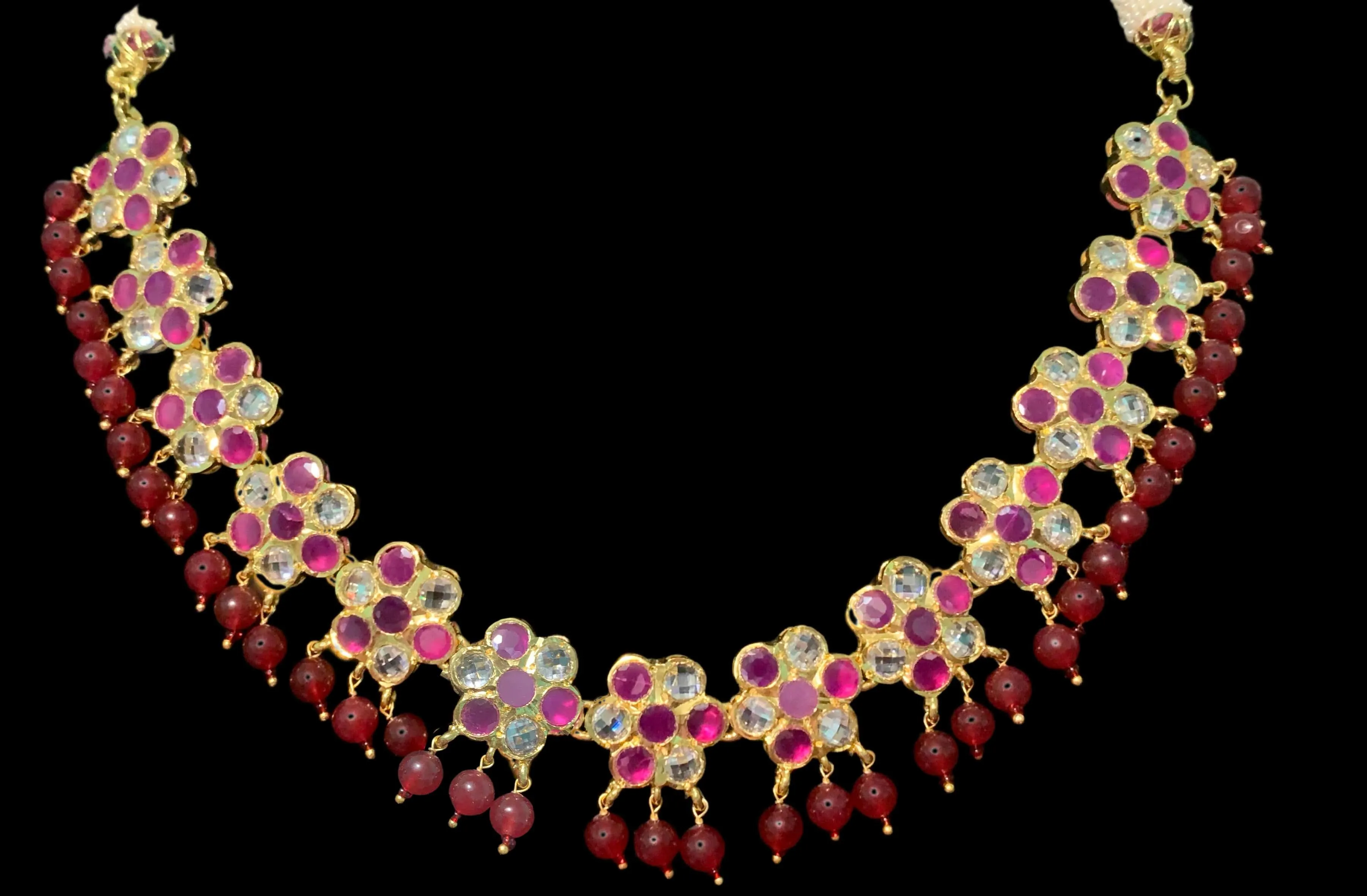 NS112  Ruby flower necklace set ( READY TO SHIP)