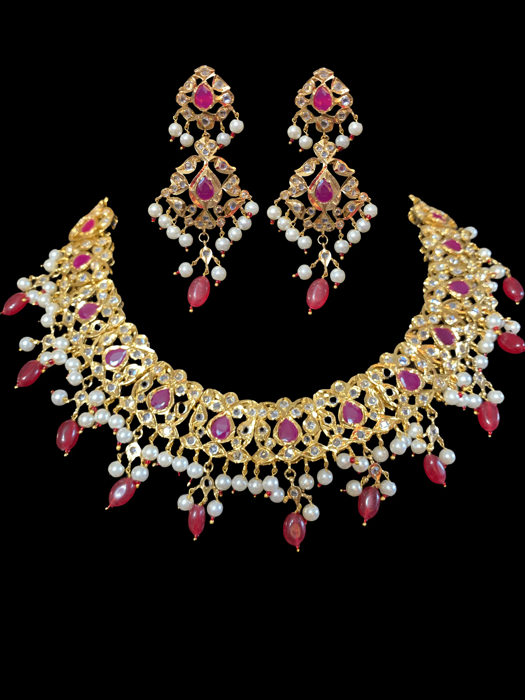 NS25 Smitha necklace set  in rubies (READY TO SHIP )