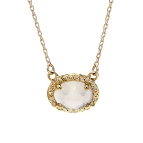 Pavé Amulet Necklace -  14k Gold, Rainbow Moonstone & Champagne Diamond