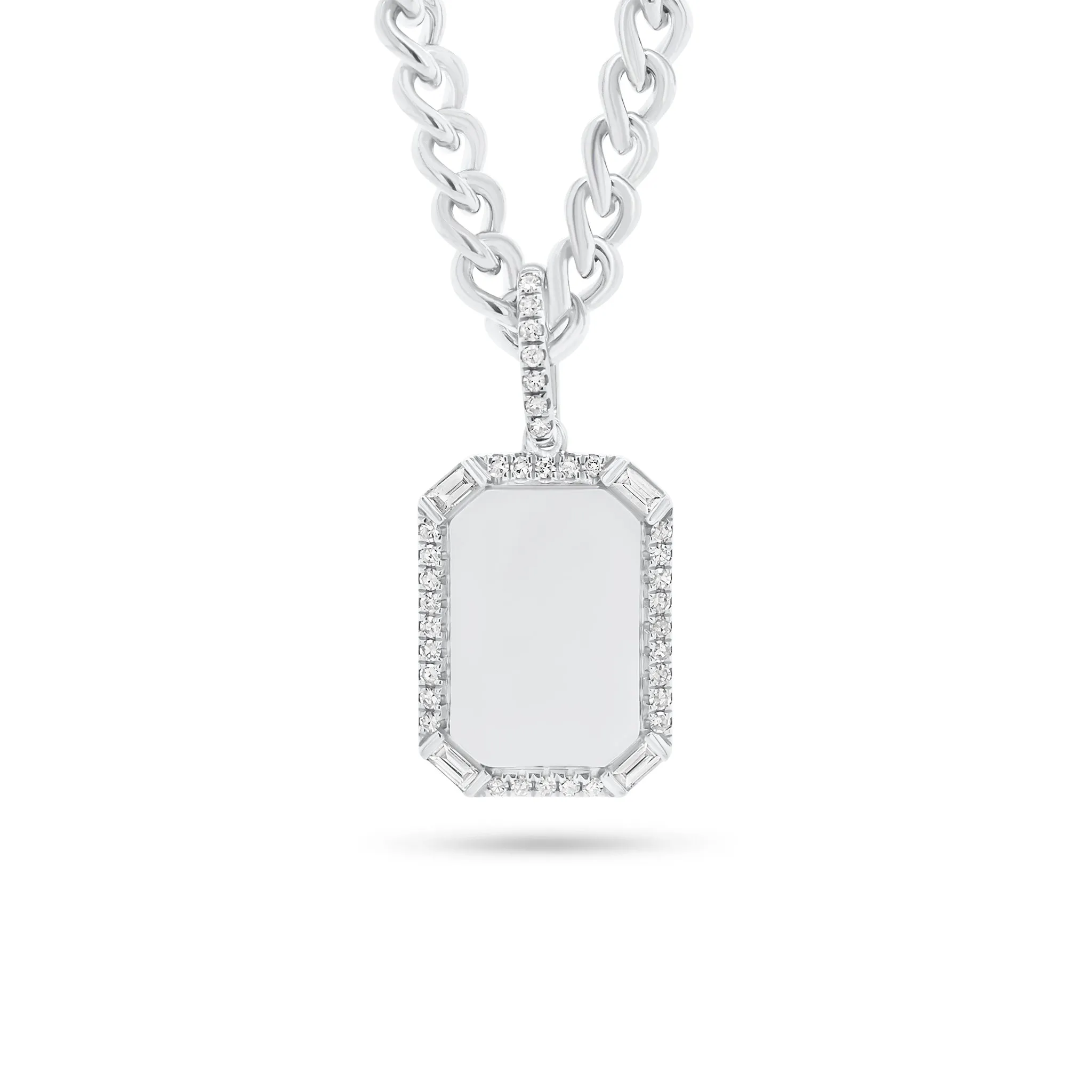 Pave & Baguette Diamond Dog Tag Pendant