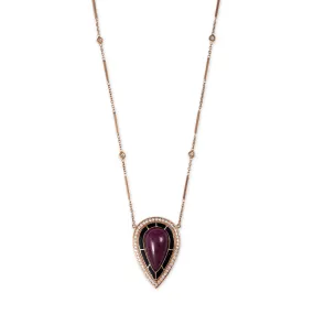 PAVE DIAMOND ONYX INLAY RUBY TEARDROP CENTER NECKLACE