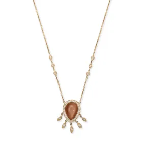 PAVE PEACH MOONSTONE TEARDROP   MARQUISE DIAMOND SHAKER NECKLACE