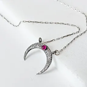 Pave Set Moonstone with Ruby Necklace