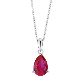 Pear and Round Brilliant solitaire necklace with ruby and diamond simulants in sterling silver