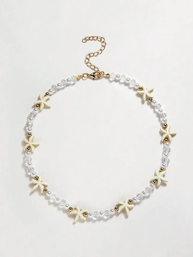 Pearl & Crystal Starfish Choker Necklace