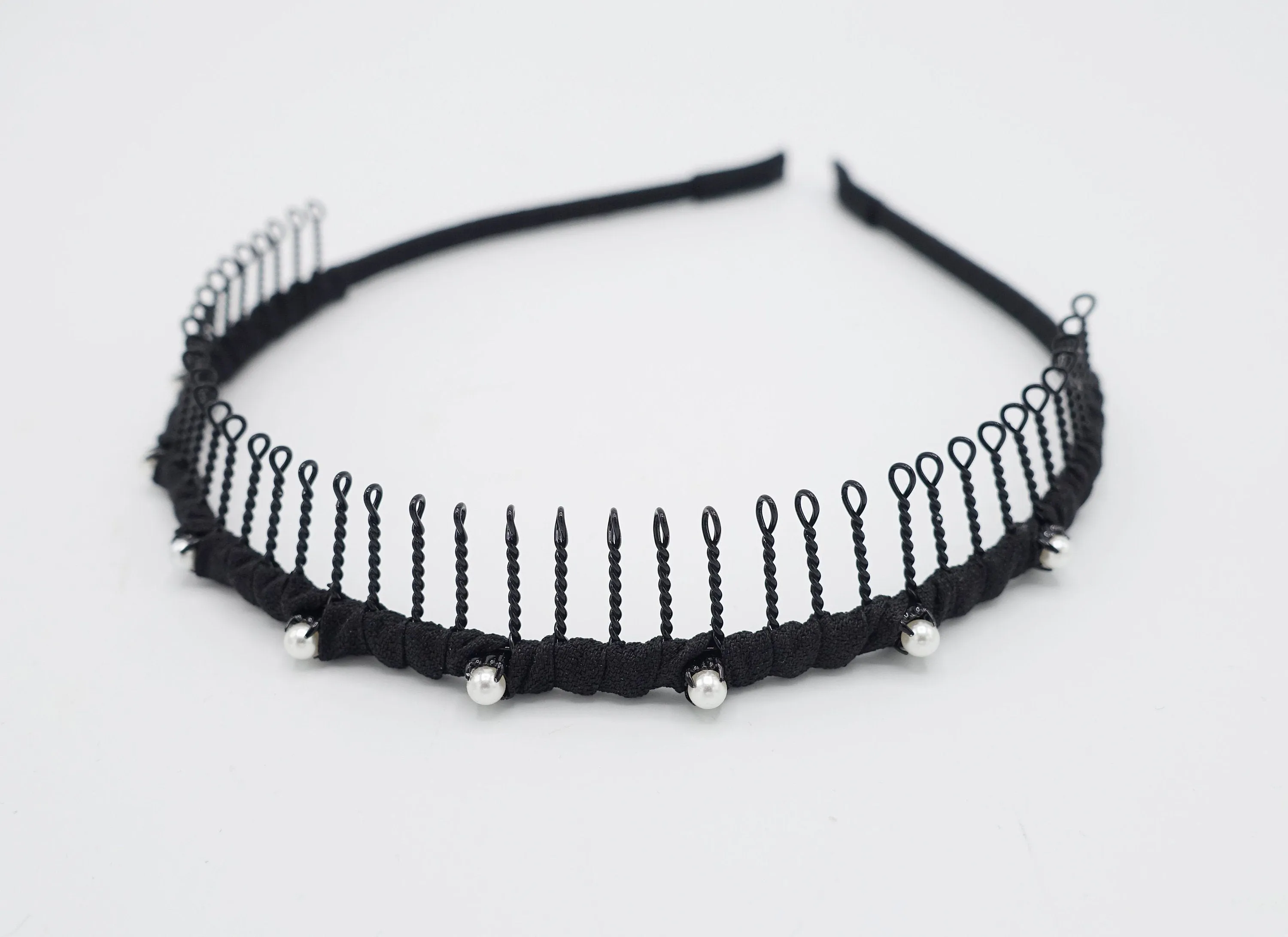 pearl embellished teeth comb headband wrap hairband basic casual hair accessory for women