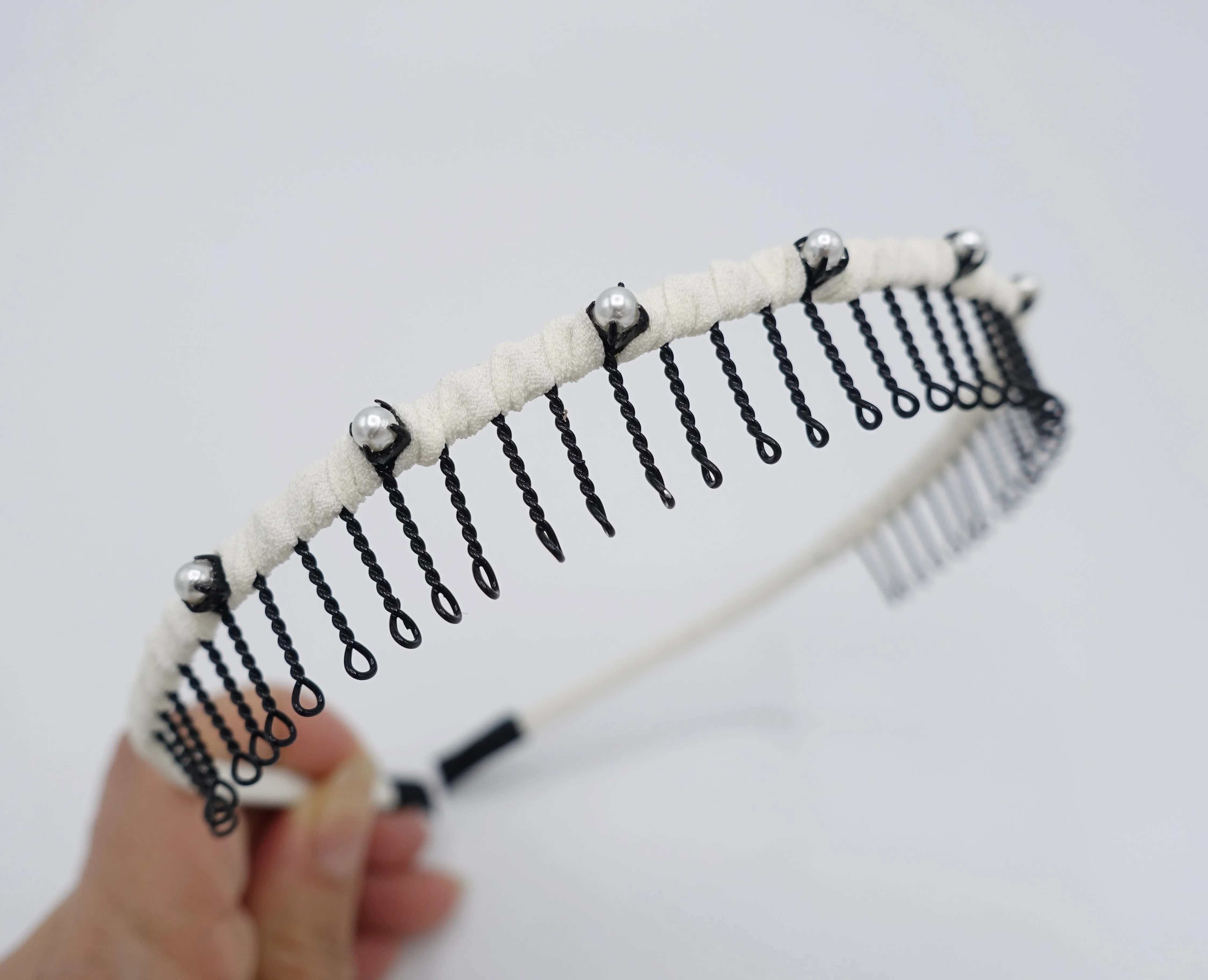 pearl embellished teeth comb headband wrap hairband basic casual hair accessory for women