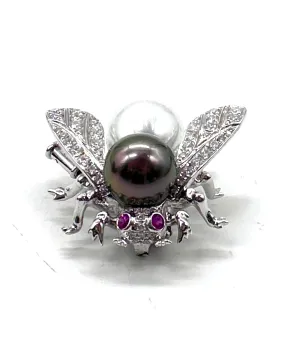 Pearl, Pink Sapphire & Diamond Bee Pin & Pendant