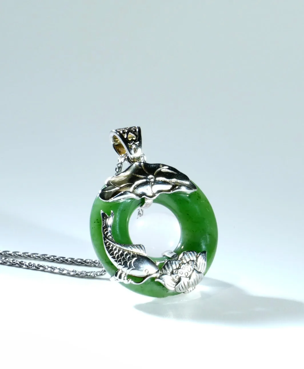 PI Harmony Jade Lotus&Fish Pendant #1126