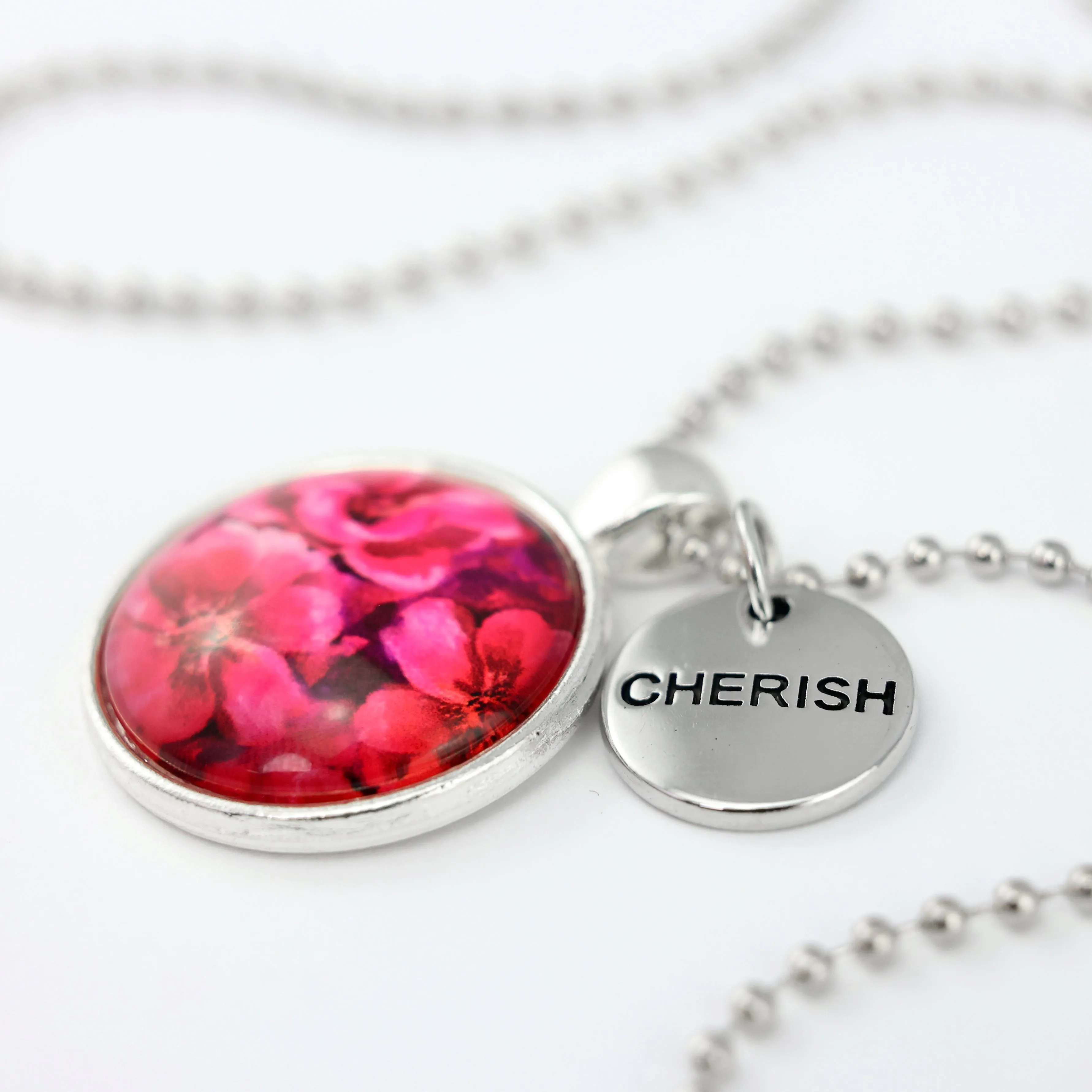 PINK COLLECTION - Bright Silver 'Cherish' Necklace - Ruby Bloom (10412)