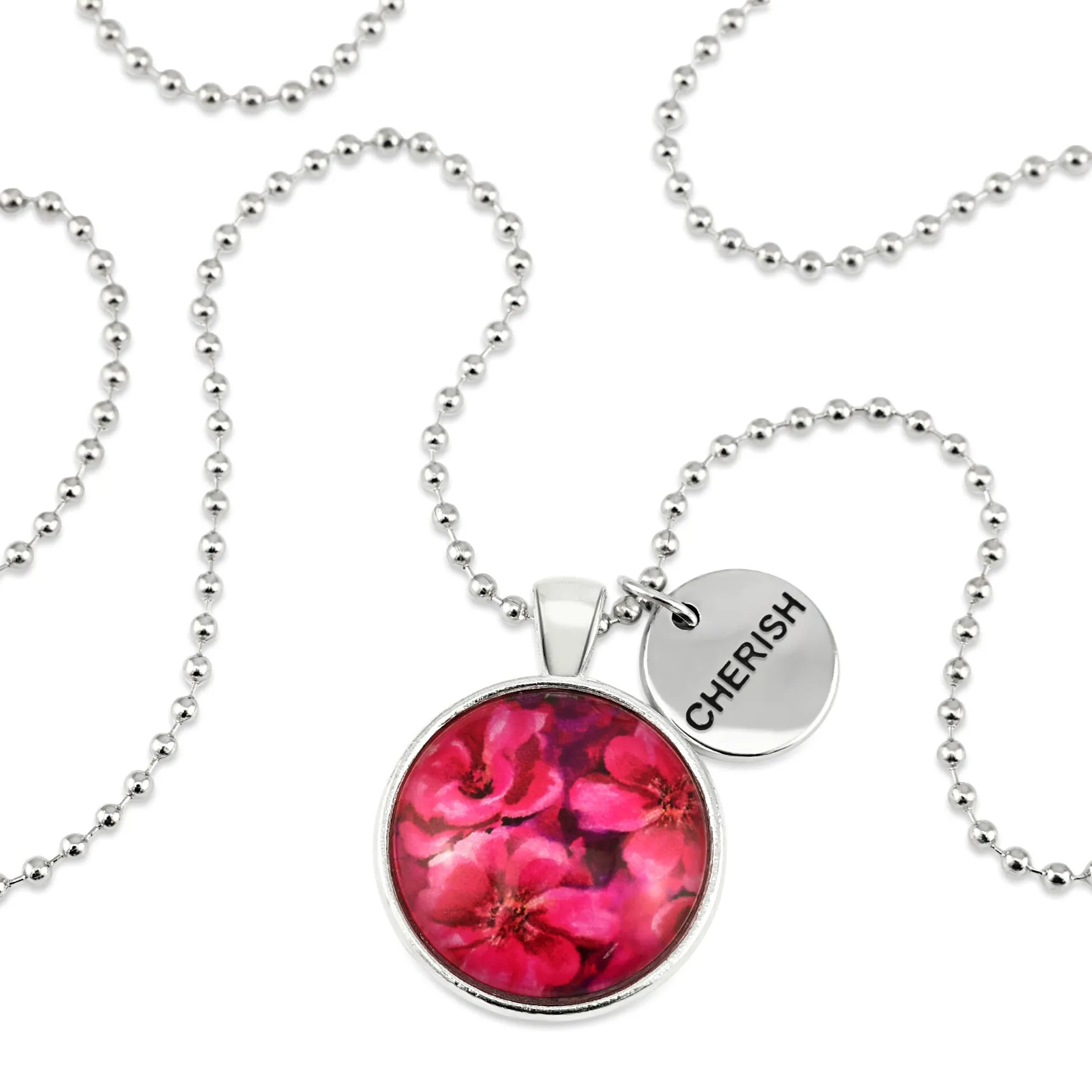 PINK COLLECTION - Bright Silver 'Cherish' Necklace - Ruby Bloom (10412)