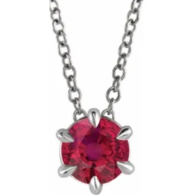 Platinum 6 mm Lab-Grown Ruby Solitaire 16-18" Necklace