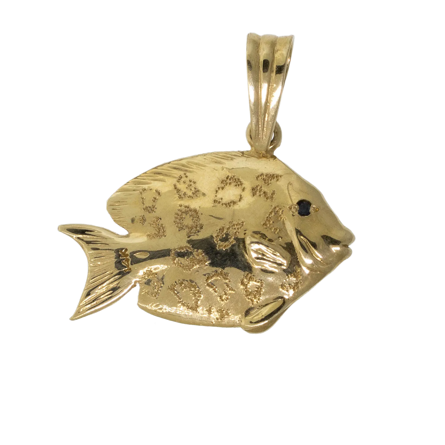 Preowned 14K Yellow Gold Double-Sided Tropical Fish Pendant with Sapphires