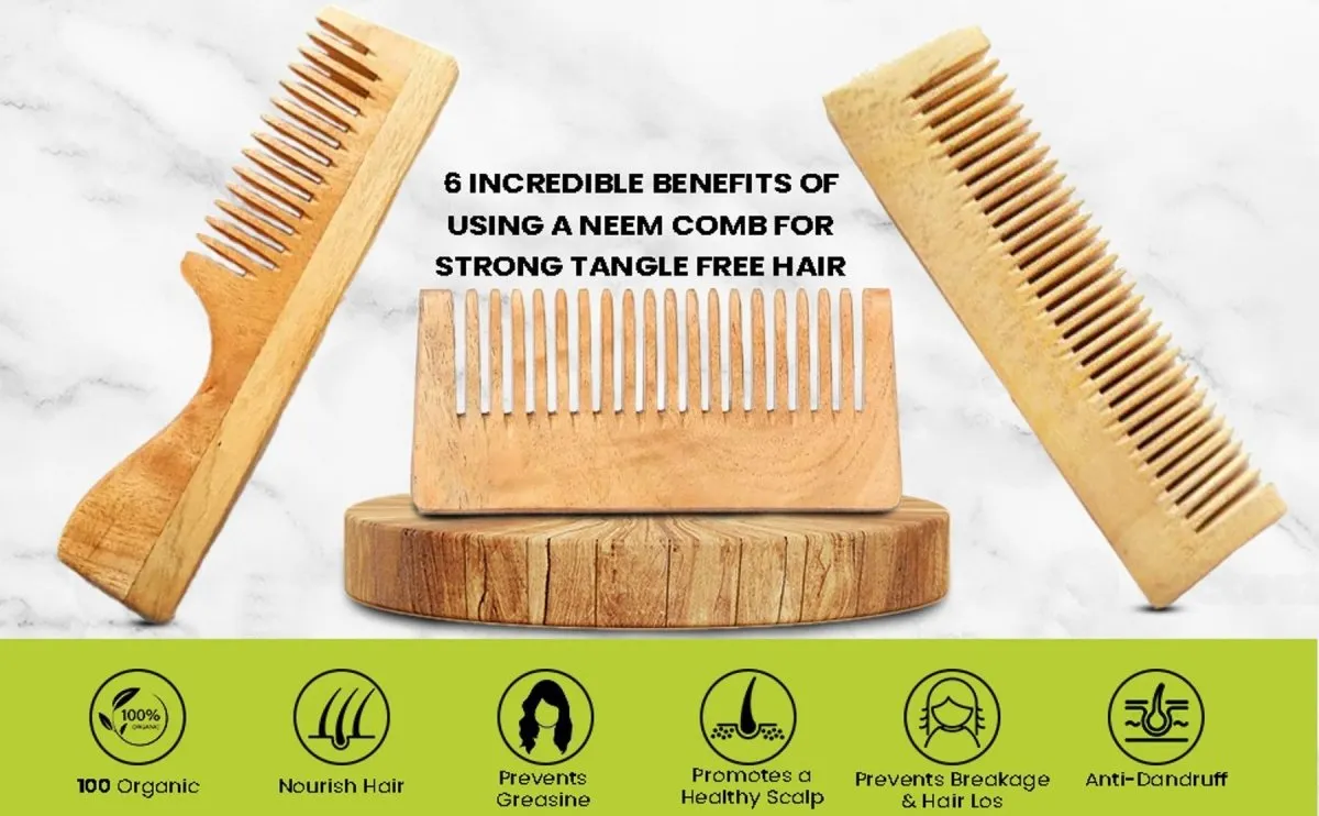 Pure Kacchi Neem Wood Comb Pack Combo -02  (Pack of 2)