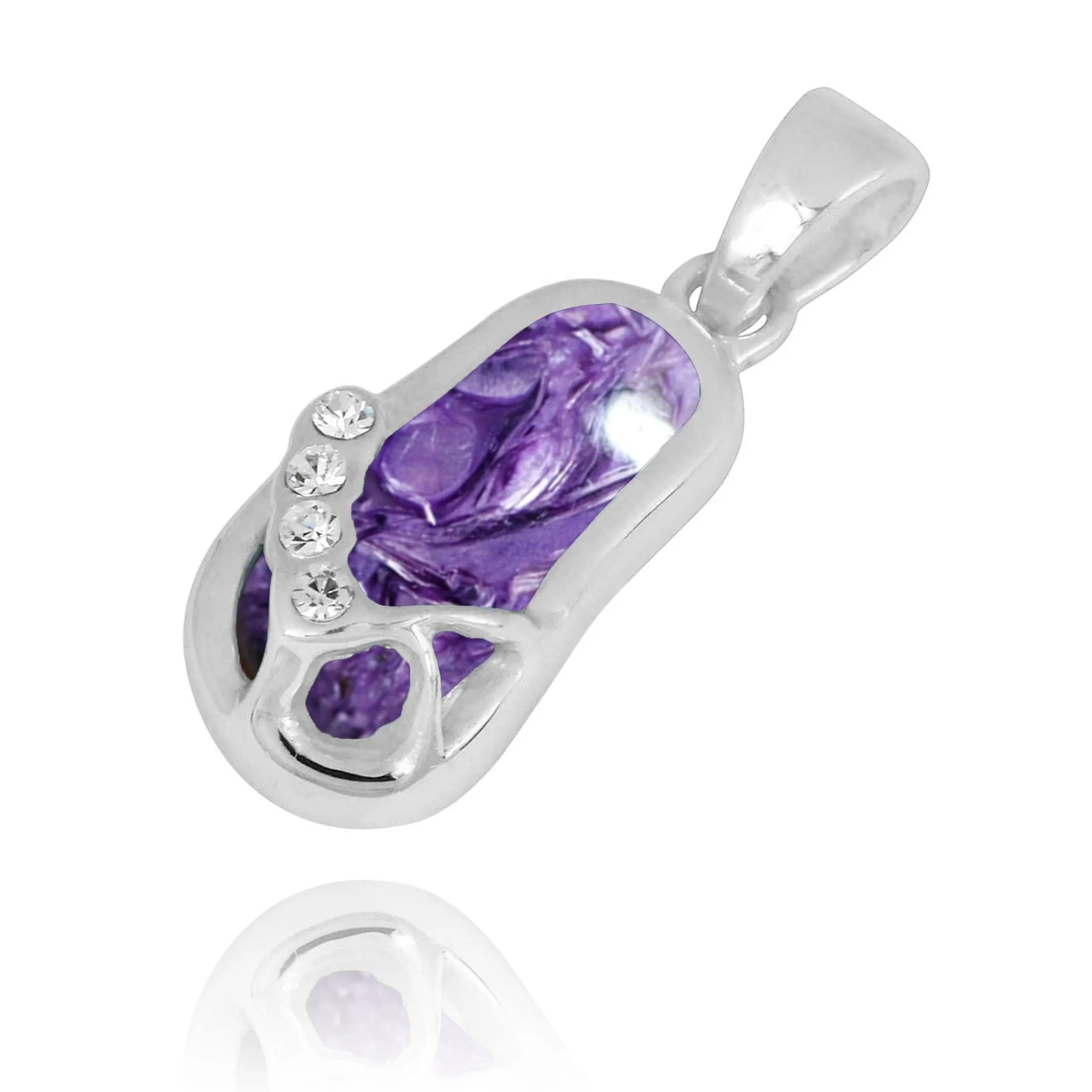 Purple Flip Flop Pendant Necklace with Charoite and Crystal