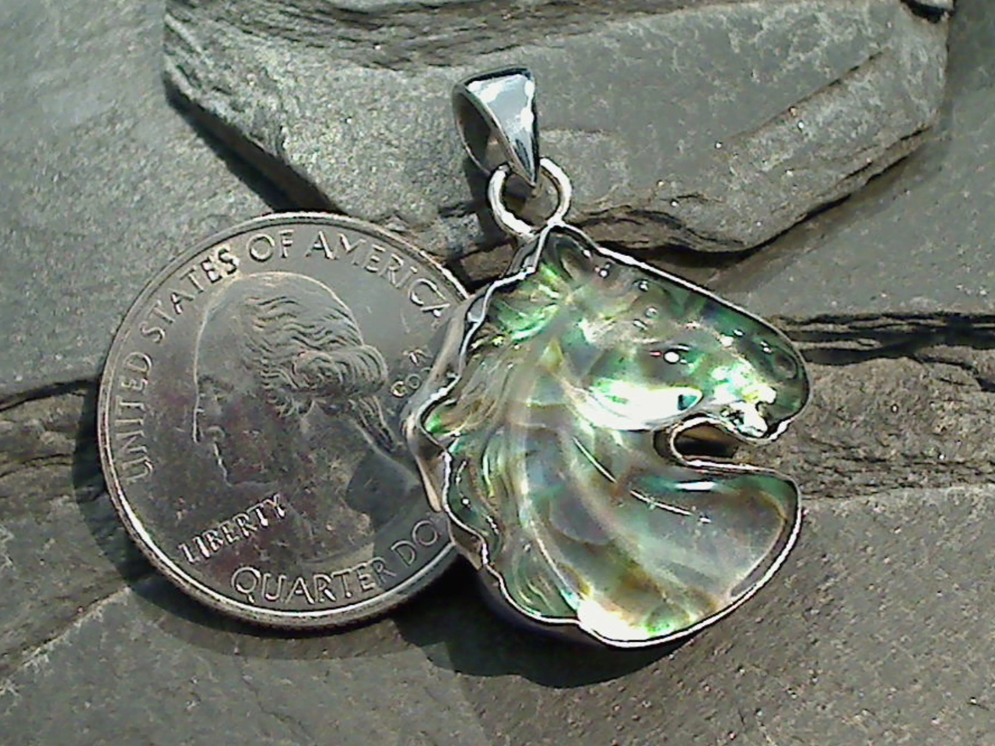 Quartz Over Abalone Doublet, Sterling Silver Horse Pendant