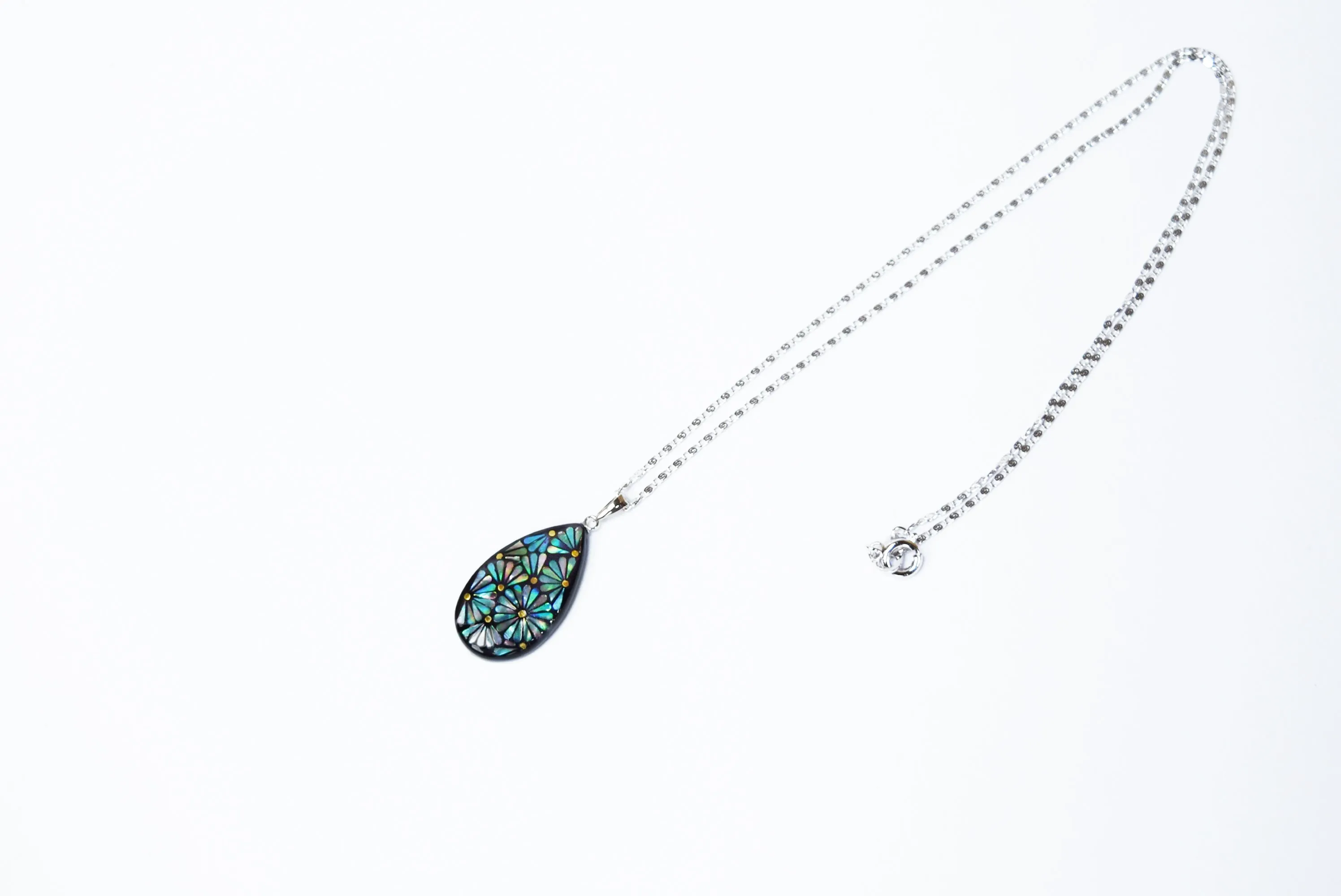 Raden Pendant Necklace -Chrysanthemum / Green Color / Small Size-, Japanese Jewelry, Kyoto Jewelry