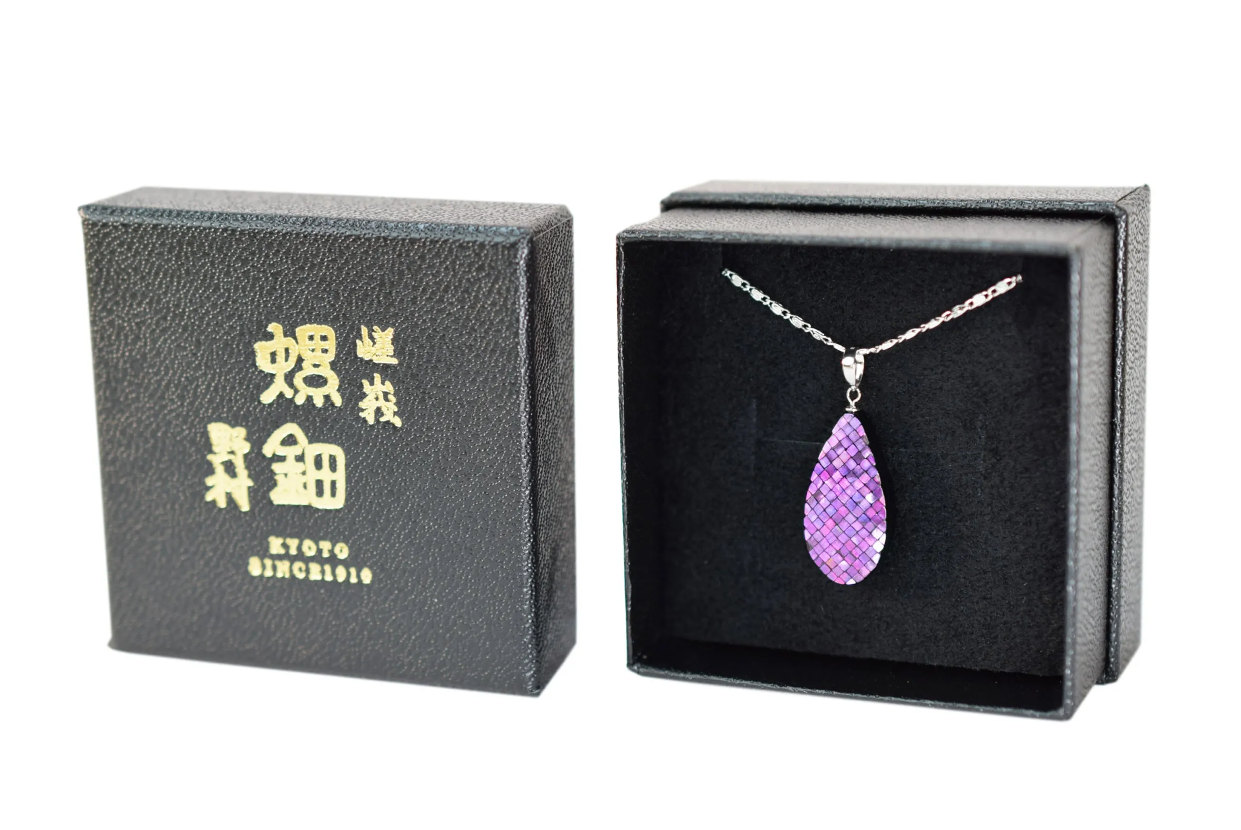 Raden Pendant Necklace - Drop / Pink Color / Small Size-, Japanese Lacquer Jewelry, Kyoto Jewelry